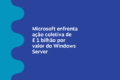 Logotipo da Microsoft sobre fundo de servidores de IA e gráficos de demissão em massa