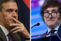 Javier Milei discursa em fórum econômico em Madri apontando para a câmera com expressão severa