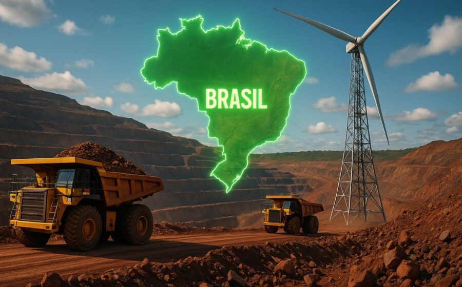 Mapa do Brasil destacando empregos em minerais críticos e estratégicos com dados da ANM 2025