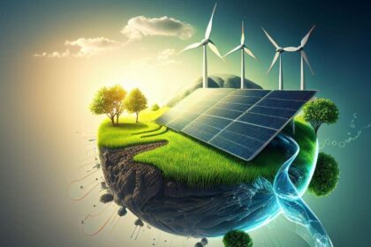 Painel solar e torres de transmissão com gráfico de queda capacidade renovável 2026