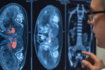 Exame de imagem renal mostrando detecção de carcinoma de células claras com nova técnica de medicina nuclear