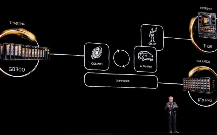 Logos da Nvidia e Meta unidos com símbolo de IA, representando investimento de US$ 3 bi no assistente Muse