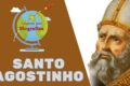 Mapa do Brasil rachado ao meio simbolizando divisão política extrema com silhueta de Santo Agostinho ao fundo