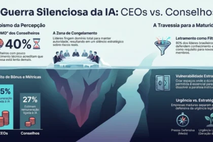 Gráfico mostrando abismo de 41 pontos entre otimismo de CEOs e medo de funcionários sobre IA