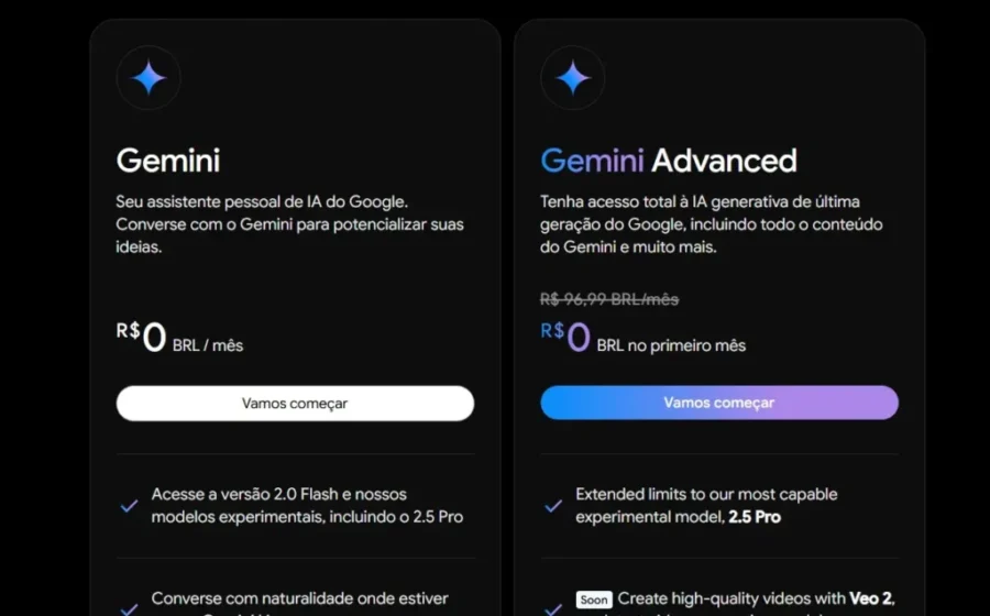 Interface do Gemini com ícones do Gmail, Drive e Agenda conectados, representando integração em tempo real
