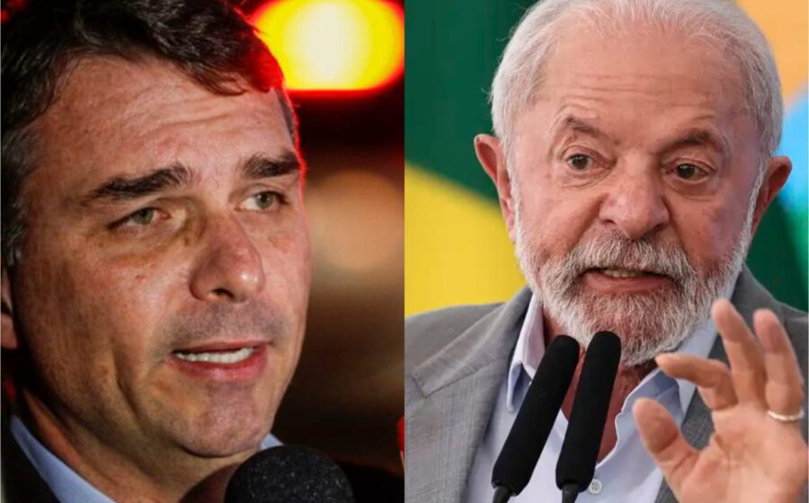 Flávio Bolsonaro faz gestos calculados atrás de Lula durante debate na Band