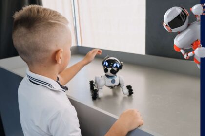 Criança interagindo com brinquedo inteligente com IA, alerta SBP sobre riscos de privacidade