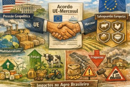 Charge de Cláudio de Oliveira: Flávio Bolsonaro, Marco Rubio e Trump à mesa, ironizando geopolítica Brasil-EUA