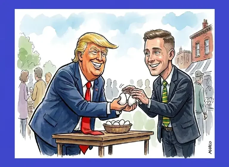 Charge de Cláudio de Oliveira mostra Flávio Bolsonaro, Marco Rubio e Donald Trump juntos, simbolizando alinhamento político e negócios