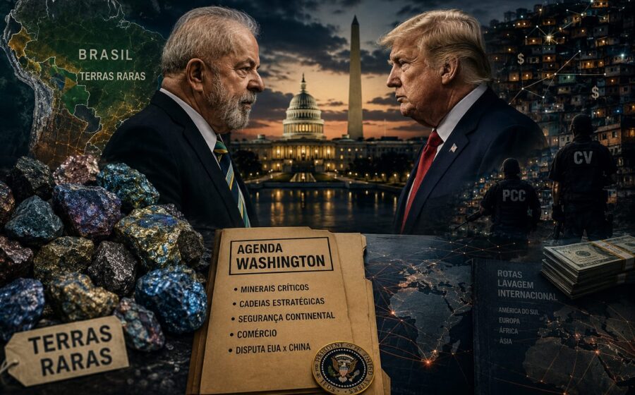 Charge política mostra Flávio Bolsonaro, Marco Rubio e Donald Trump em negociação comercial