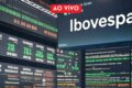 Gráfico do Ibovespa em queda acentuada com circuit breaker acionado, varejo despencando 55% e exportadoras estáveis