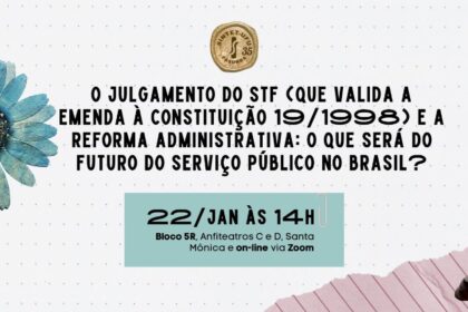 Ilustração de balança com servidor humano de um lado e robô de IA do outro, simbolizando disputa sobre futuro do serviço público brasileiro