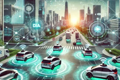 Carro autônomo em rodovia brasileira com ícones de IoT e sinal de rede instável representando desafio de conectividade