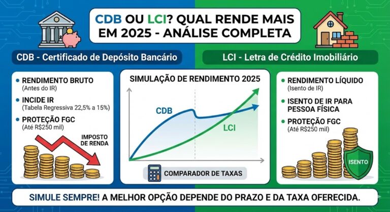 Gráfico comparativo LCI vs CDB mostra diferença de rendimento por capitalização diária e IR