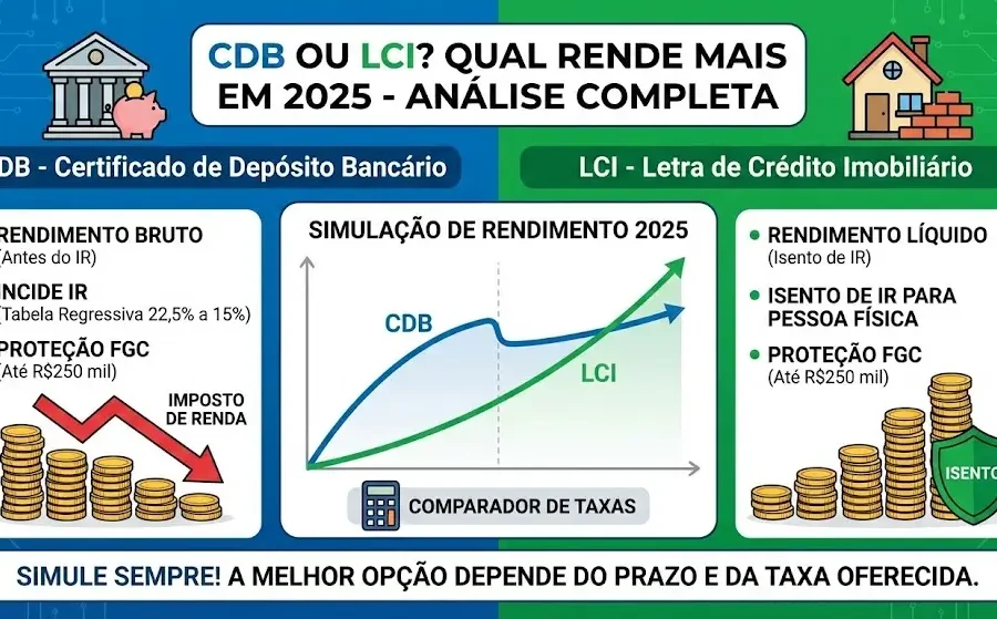 Gráfico comparando rendimento LCI 93% CDI vs CDB 100% CDI em 6 anos