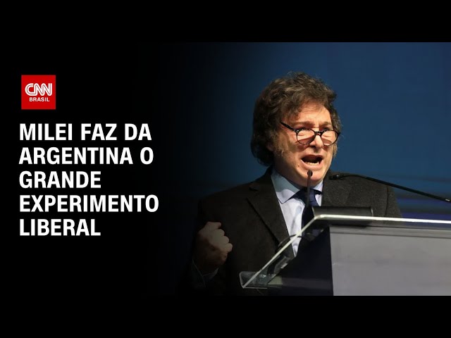 Javier Milei e gráficos de queda salarial e alta inadimplência na Argentina
