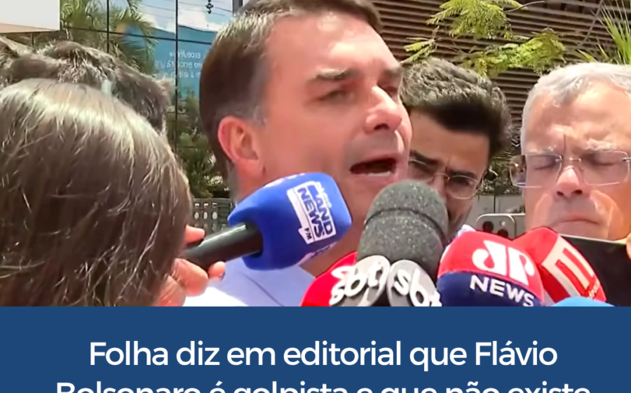 Flávio Bolsonaro segurando manifesto com brasão "Brazil" em Buenos Aires