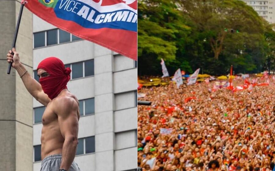 Homem sem camisa em protesto na Avenida Paulista, viralizado como "gostoso da Paulista", ganhando 200 mil seguidores