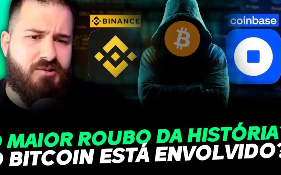 Logotipo da Binance com símbolo de alerta vermelho e cadeado quebrado representando o maior roubo cripto de US$ 6,3 bi