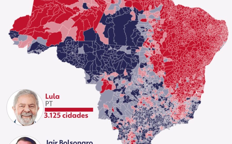 Mapa do Brasil destacando 7 de 10 maiores redutos proporcionais de Bolsonaro no Sul, com município campeão de 2,3 mil habitantes