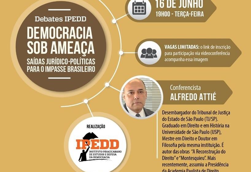 Ilustração conceitual do Brasil com balança fiscal desequilibrada, símbolos de democracia ameaçados e gráficos de estagnação econômica