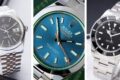 Relógios de luxo suíços Rolex, Patek Philippe e Omega empilhados representando concentração de mercado