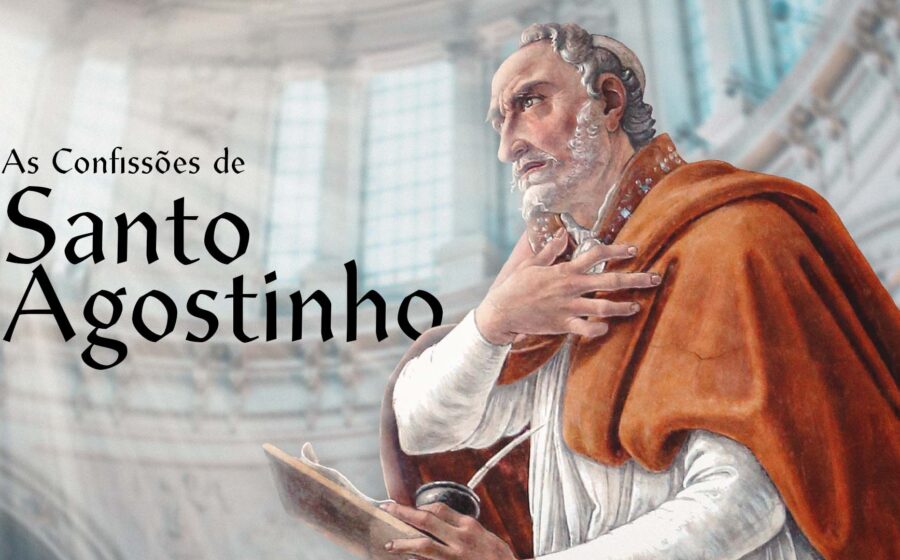 Santo Agostinho escreve "A Cidade de Deus" enquanto Roma arde ao fundo, simbolizando liderança em crise