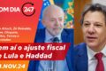 Gráfico mostra ajuste fiscal com tesoura cortando orçamento e dívida pública subindo