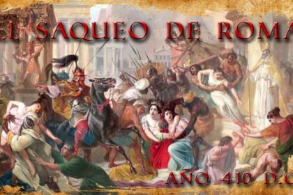 Roma em chamas no ano 410 d.C. com silhueta de Santo Agostinho escrevendo