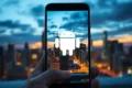 Smartphone Android moderno com especificações técnicas destacadas: 8GB RAM, bateria 5000mAh, processador intermediário