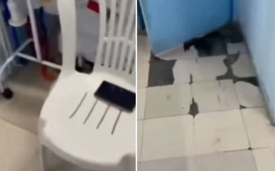 Torneira do Hospital Raul Sertã jorrando água preta e suja em pia de banheiro