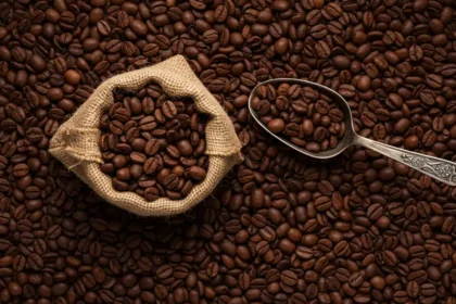 Xícara de café com vapor formando hélice de DNA, simbolizando genética do paladar