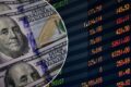 Tela de trading mostra gráfico do dólar em alta de 8% e Ibovespa caindo 14% em vermelho