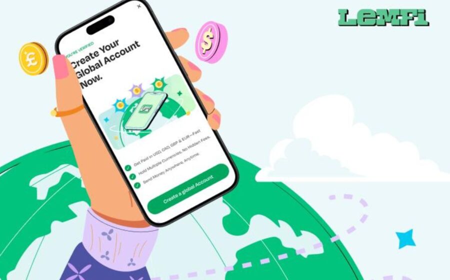 App LemFi no smartphone mostrando transferência Pix grátis para Brasil e conta global