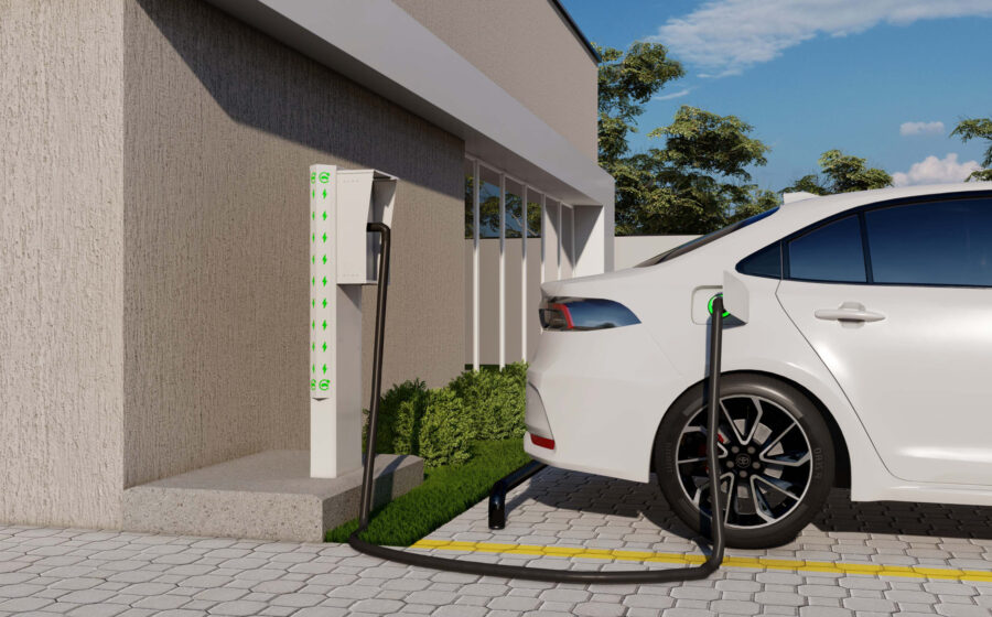 Carregador de carro elétrico em unidade do Grupo DB em Manaus com veículo conectado