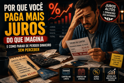 Ilustração de juros mensais vazando por buracos representando impostos e risco de reinvestimento