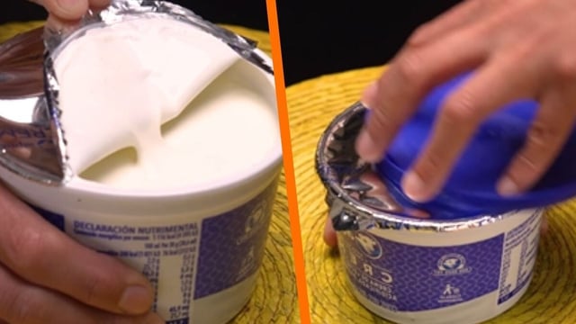 Pote de requeijão cremoso com rótulo visível mostrando informações nutricionais e lista de ingredientes