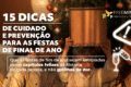 Calendário de outubro com ferramentas de reforma e decorações natalinas ao fundo