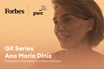 Ana Maria Diniz dançando em estúdio moderno com telas de streaming ao vivo