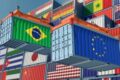 Gráfico de crescimento de exportações Brasil-UE com contêineres e bandeiras