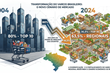Vitrine de loja com etiquetas de desconto de 60% em eletrônicos e calçados esportivos