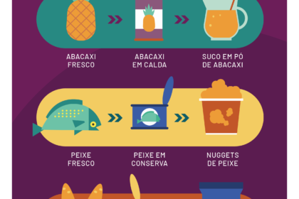 Infográfico sobre classificação Nova de alimentos ultraprocessados com exemplos de ingredientes industriais