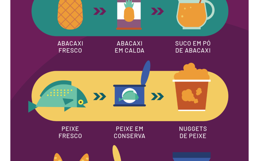 Infográfico sobre classificação Nova de alimentos ultraprocessados com exemplos de ingredientes industriais