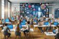 Professores em sala de aula usando inteligência artificial com certificação Microsoft