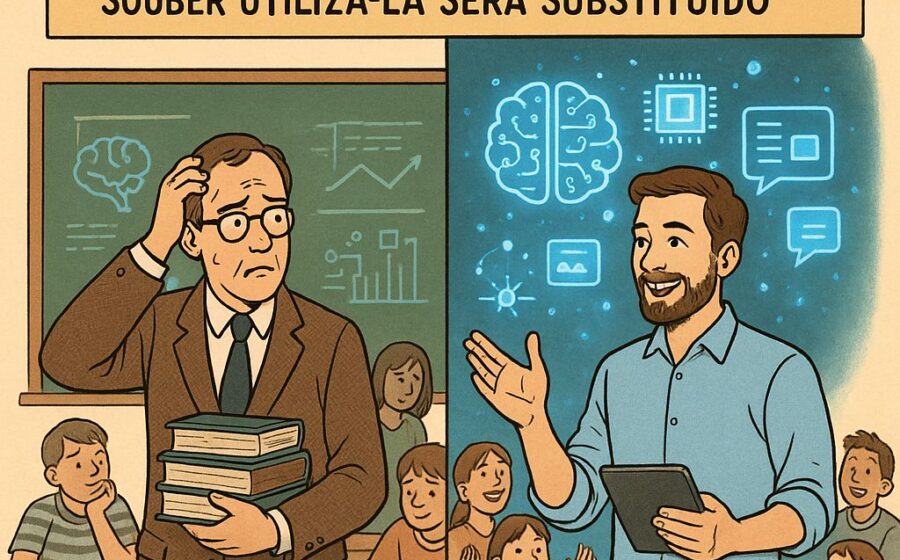 Estudante questionando resposta gerada por IA em tela de notebook, símbolo de pensamento crítico vs automação
