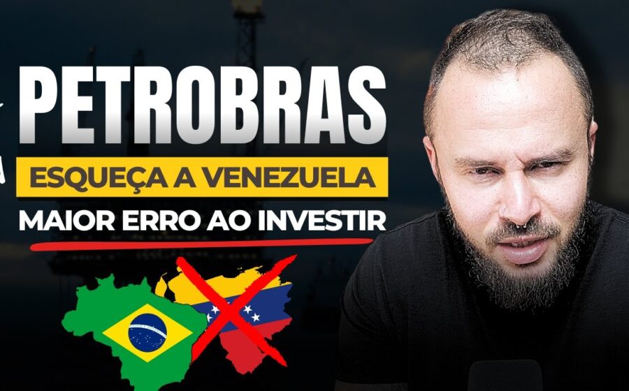 Sede da Petrobras com bandeira do Brasil e gráficos de bolsa simbolizando debate sobre privatização