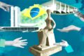 Idosa vota em urna eletrônica, simbolizando democracia brasileira e polarização atual