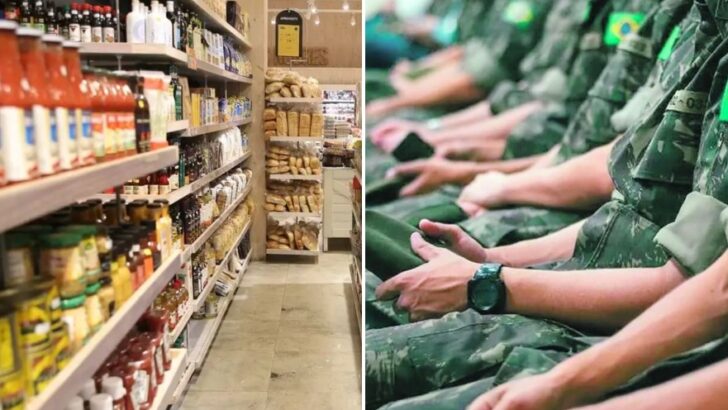 Funcionário de supermercado usando tablet para gerenciar múltiplas tarefas na loja