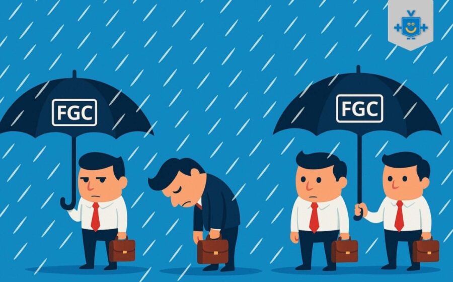 Gráfico mostra limite de proteção do FGC de R$ 250 mil por CPF e instituição financeira