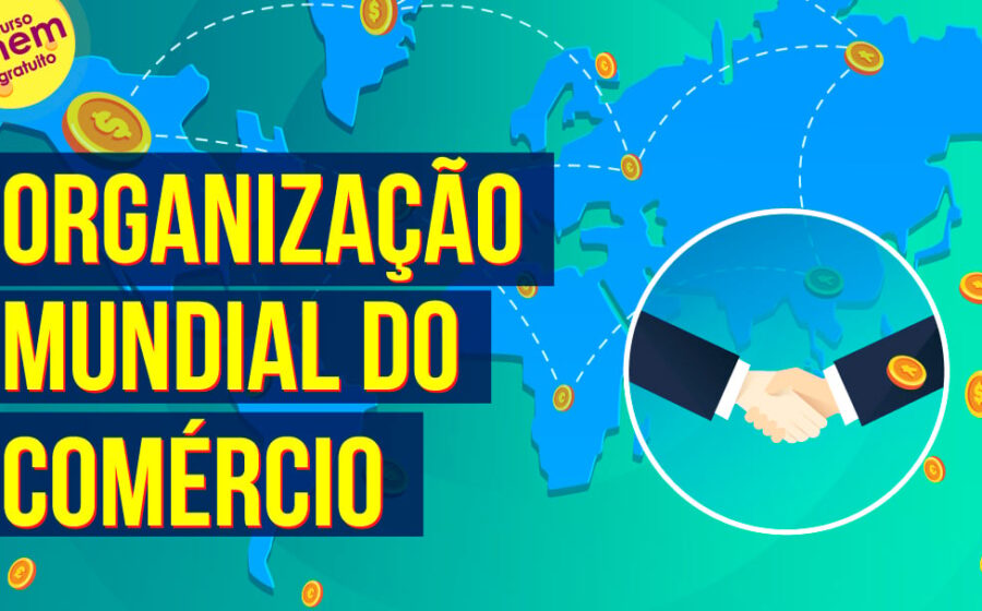 Sede da OMC em Genebra com gráfico de crescimento do comércio do Brasil sobreposto